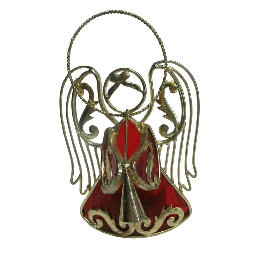 VTG 2005 Angel Candle Holder Red Clear Stained Glass 6" Tealight Candle